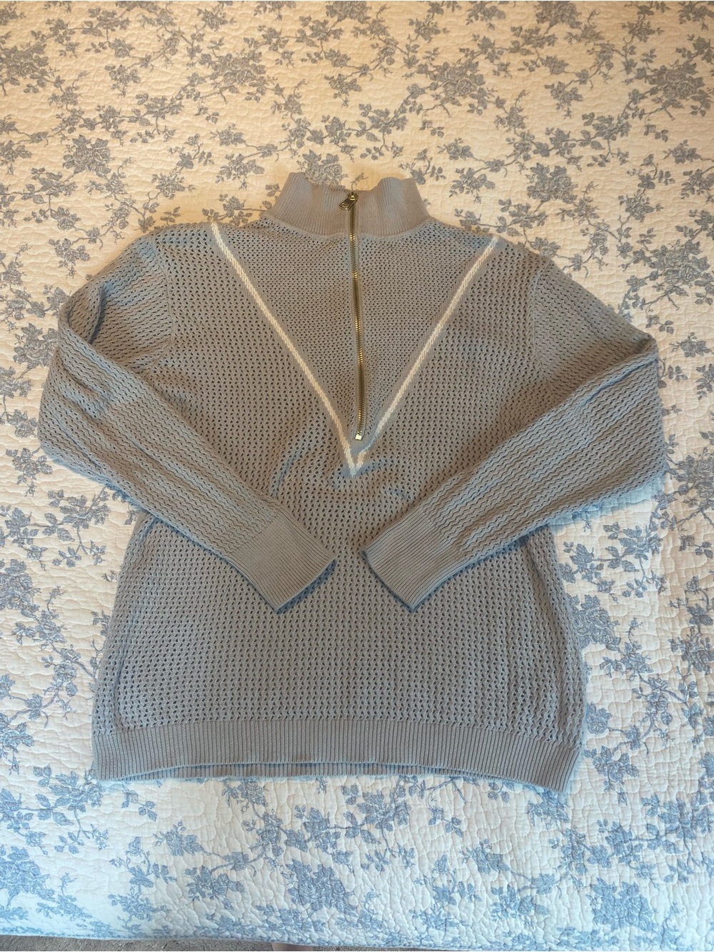 Varley Calva Quarter-Zip 100% Cotton Pullover Pearl Blue XS